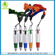 Promo mini plastic multi color ball pen with lanyard